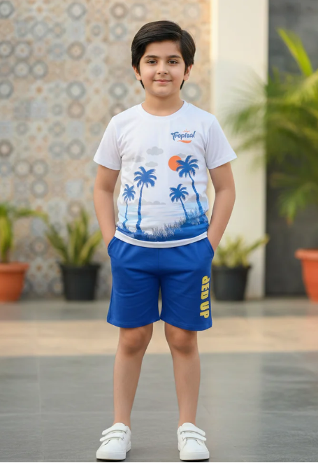 Cool Summer Print T-Shirt & Shorts Set Blue Tree Coco