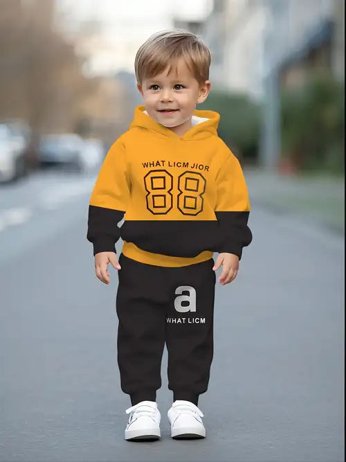 Yellow Fashion Hoodie Style Printed Kids Winter Suit