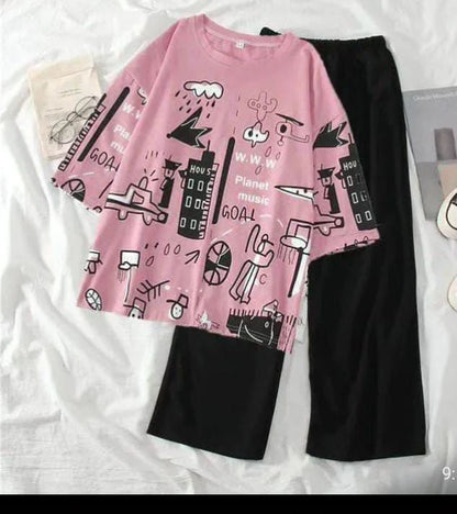 Pink Planet Music With Black PJs SET