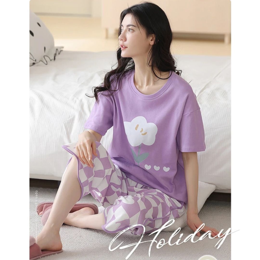 Purple Flower PJs Set