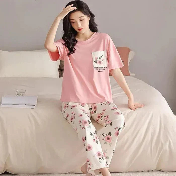 Pink Sun Flower PJs Set
