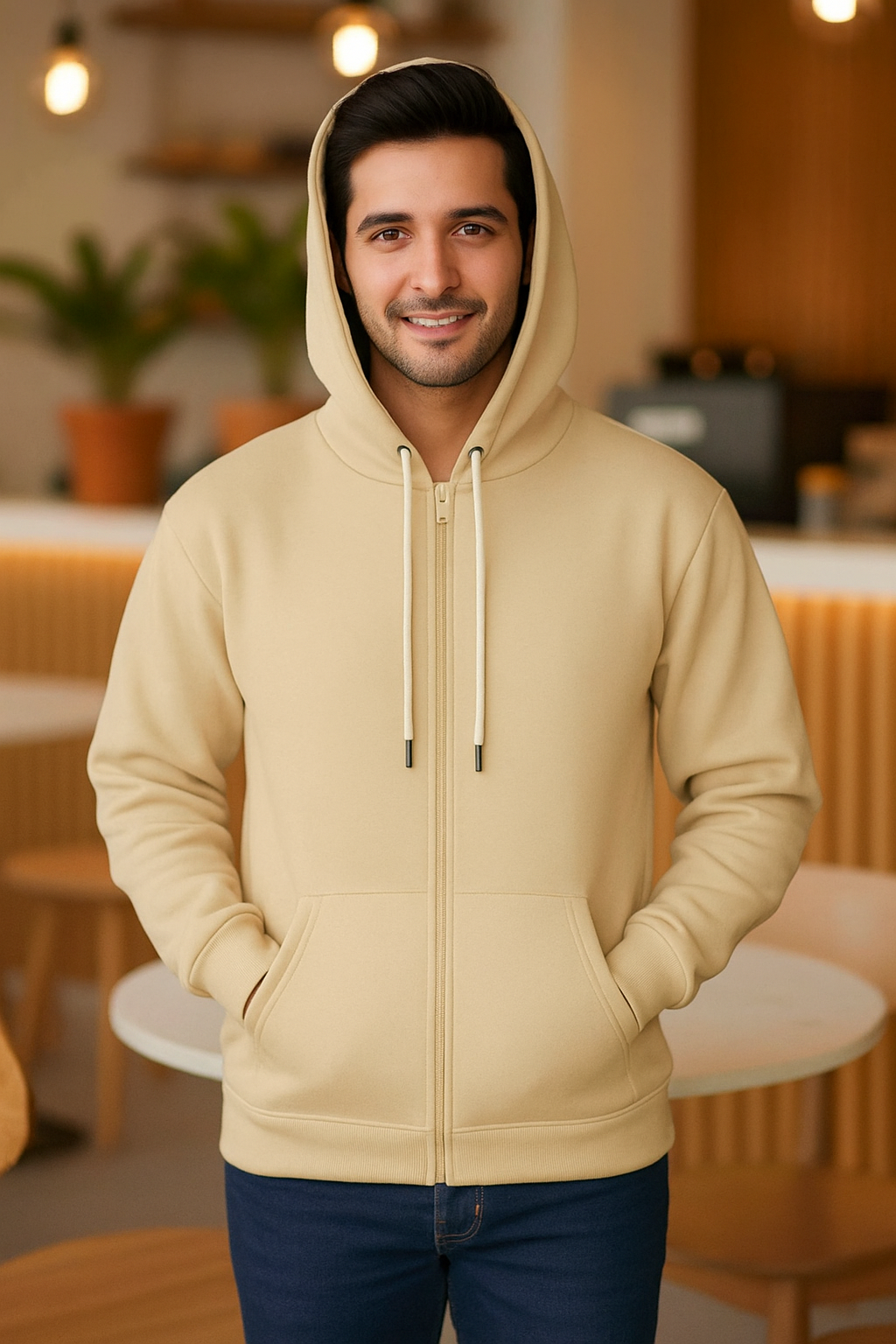 Beige Classic Hoodie for Men