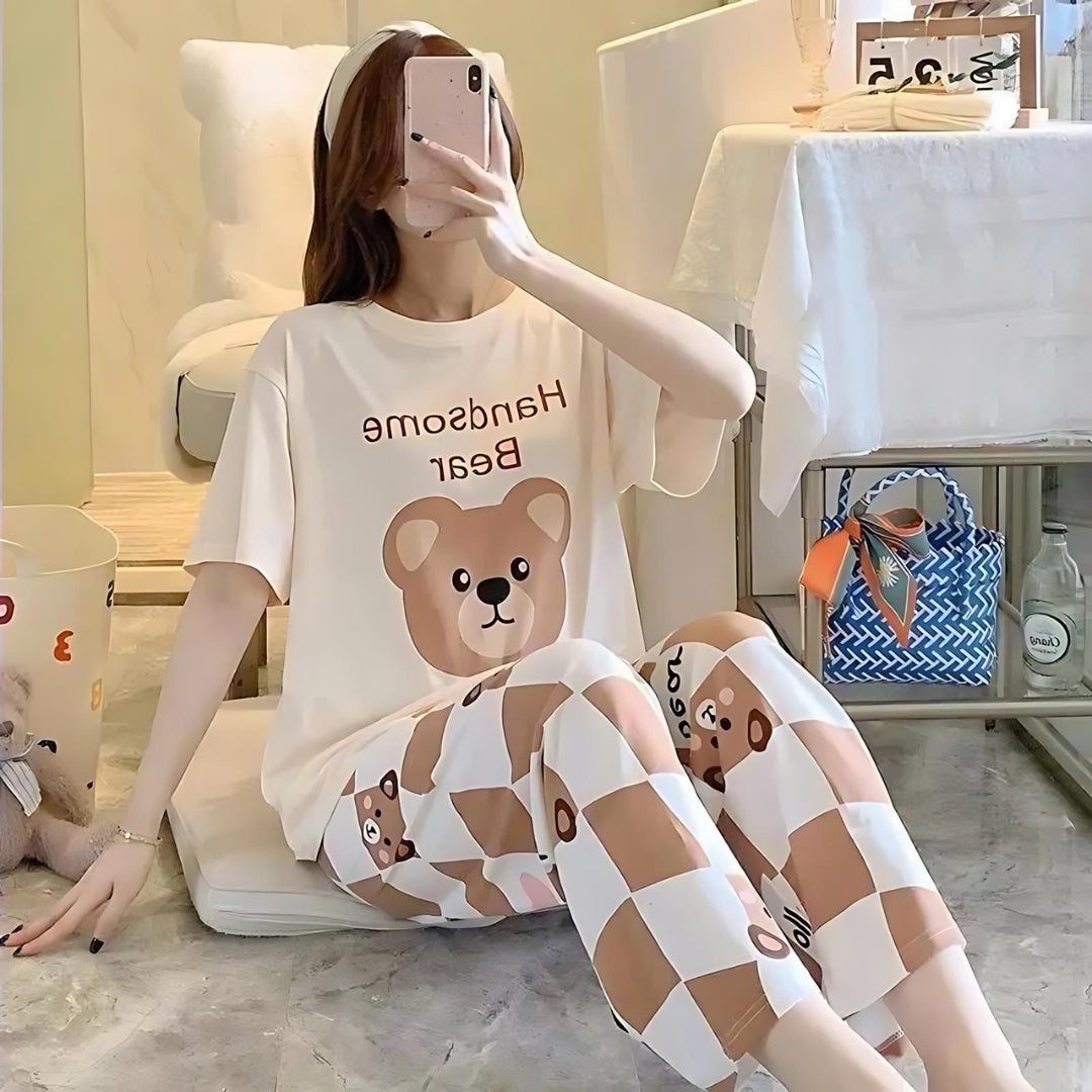 Handsome Bear Printed  PJs SET
