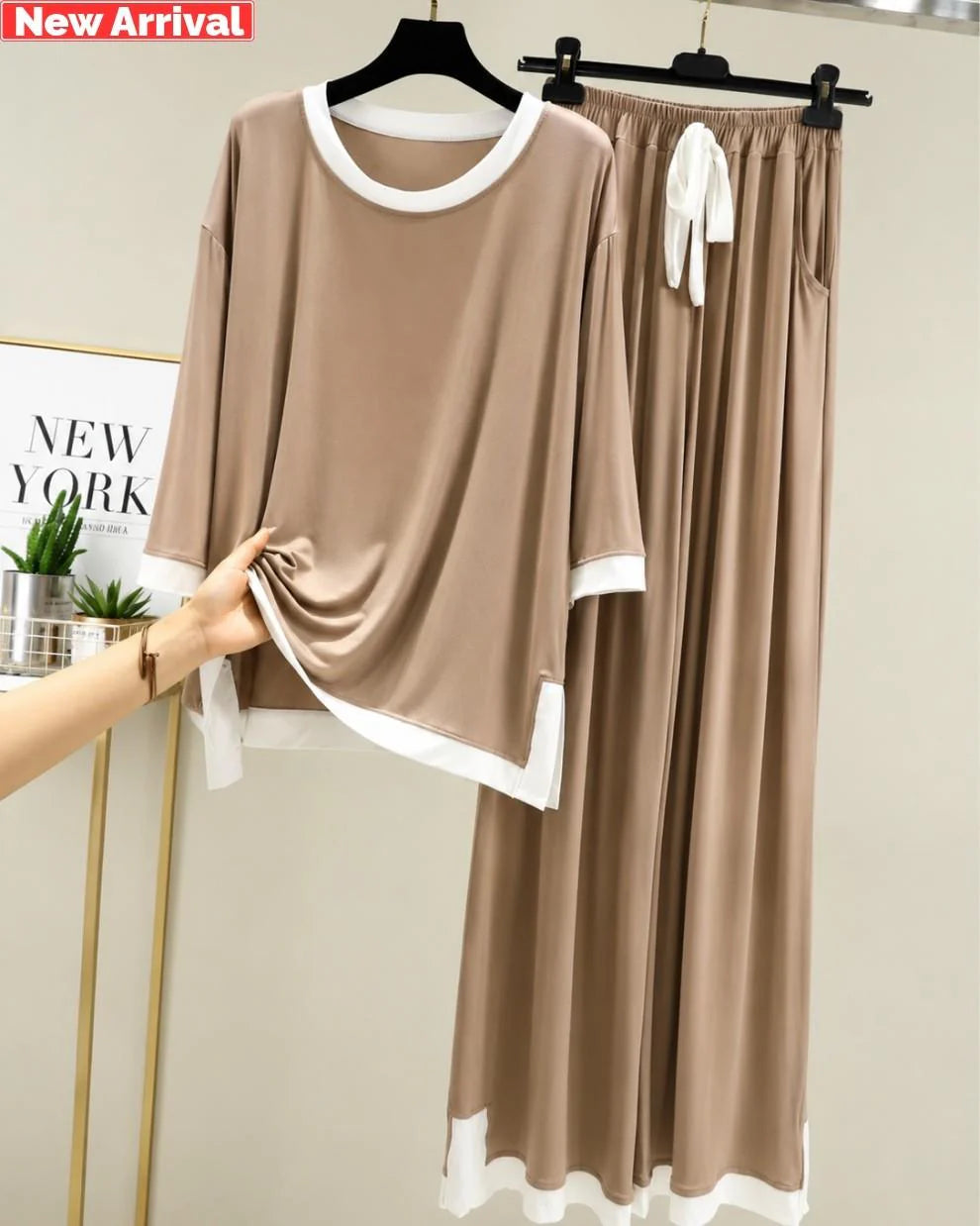 Cream Pure Comfort Plazo Pj Set