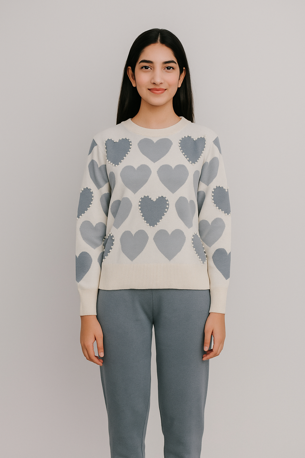 Soft Green Hearts Pullover