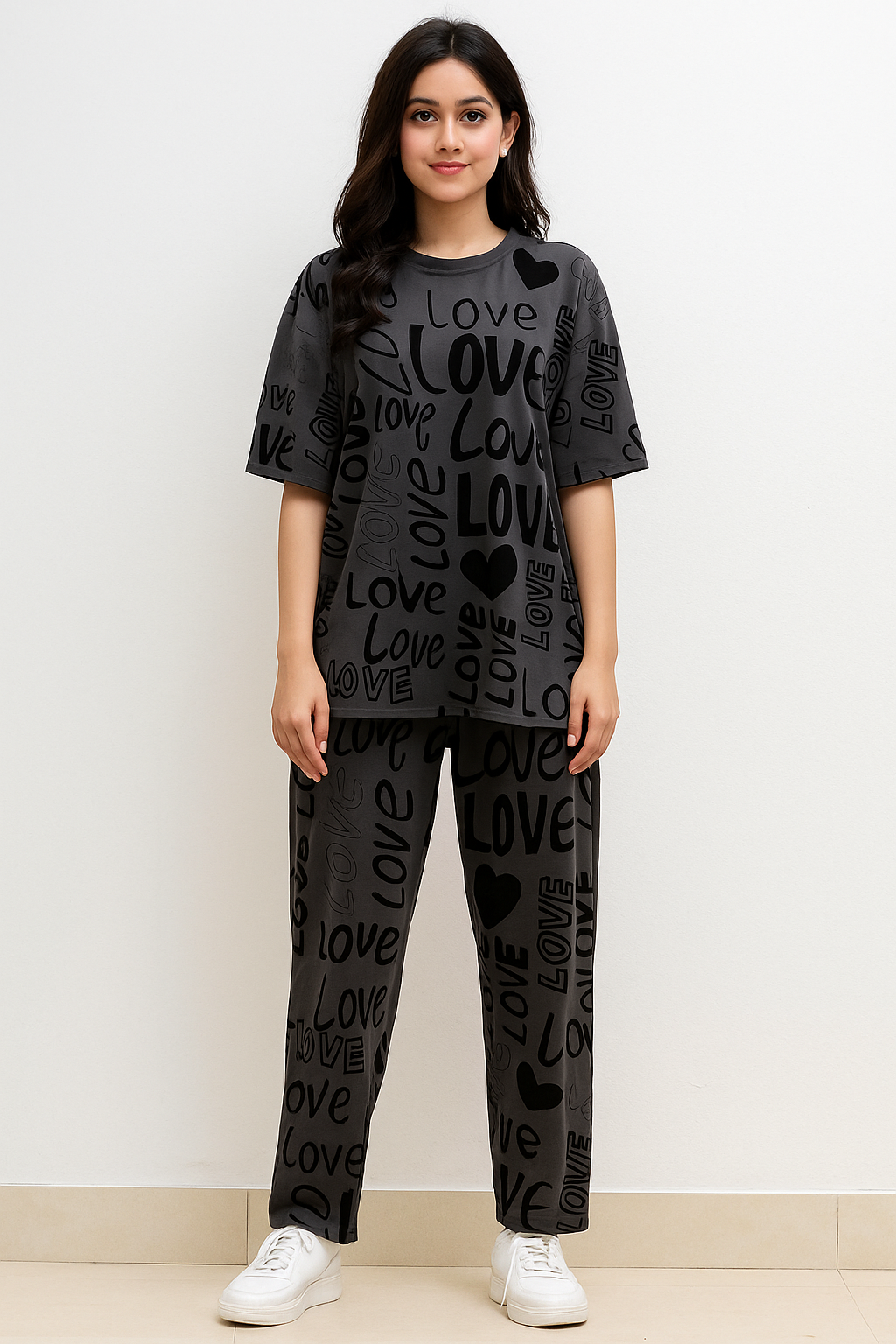 Charcoal Drop Shoulder Love PJs Set