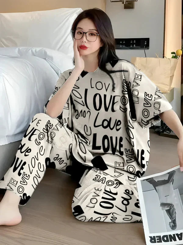 Drop Shoulder Love PJs SET
