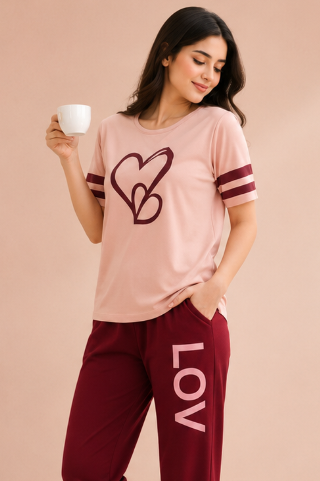 Two Heart Printed PJs Set