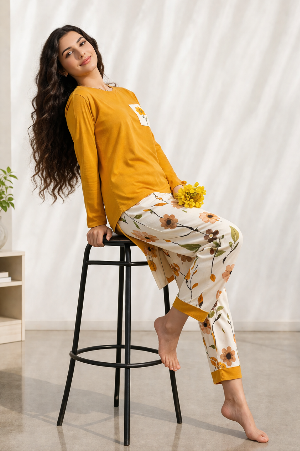 Yellow Long Leafe PJs Set