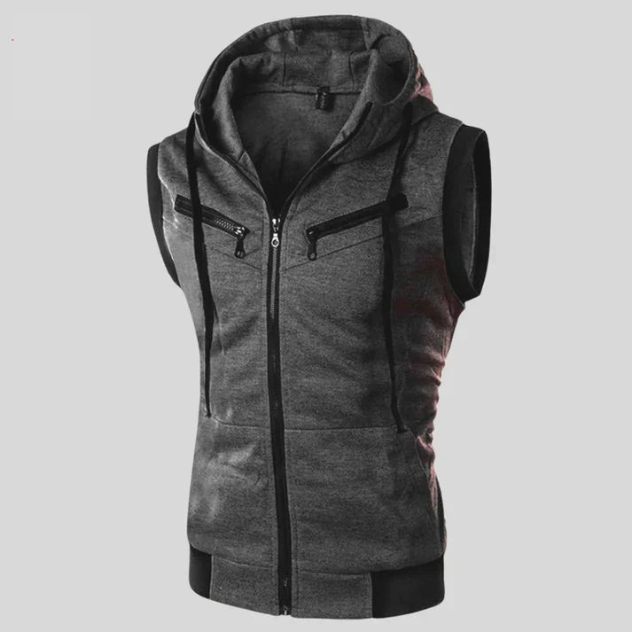 Charcole Sleeveless Hooded Zipper For Women