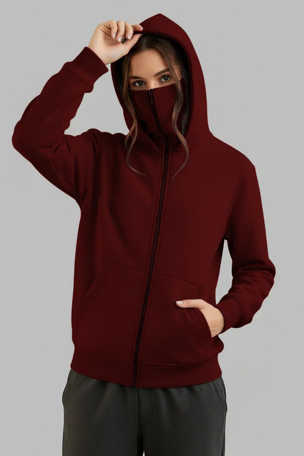 Maroon Ninja Zipper Hoodie Jacket