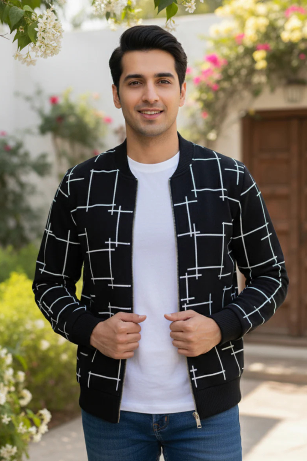 Black Zipper Printed Jacket