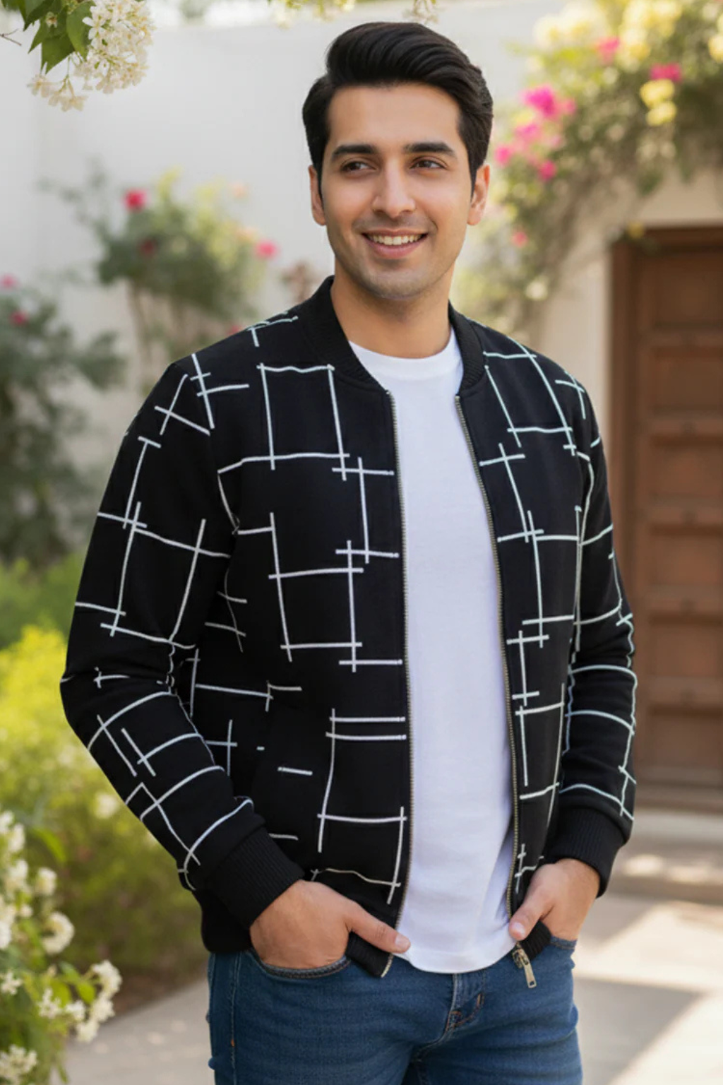 Black Zipper Printed Jacket