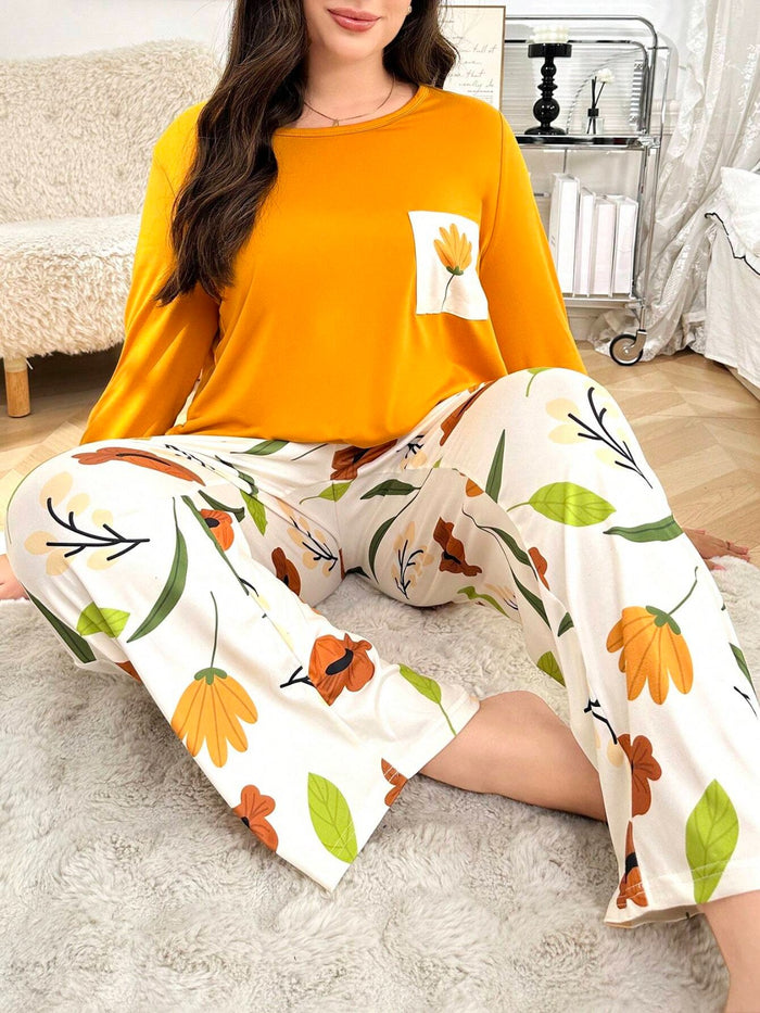 Yellow Flower Pocket Printed Night Suits