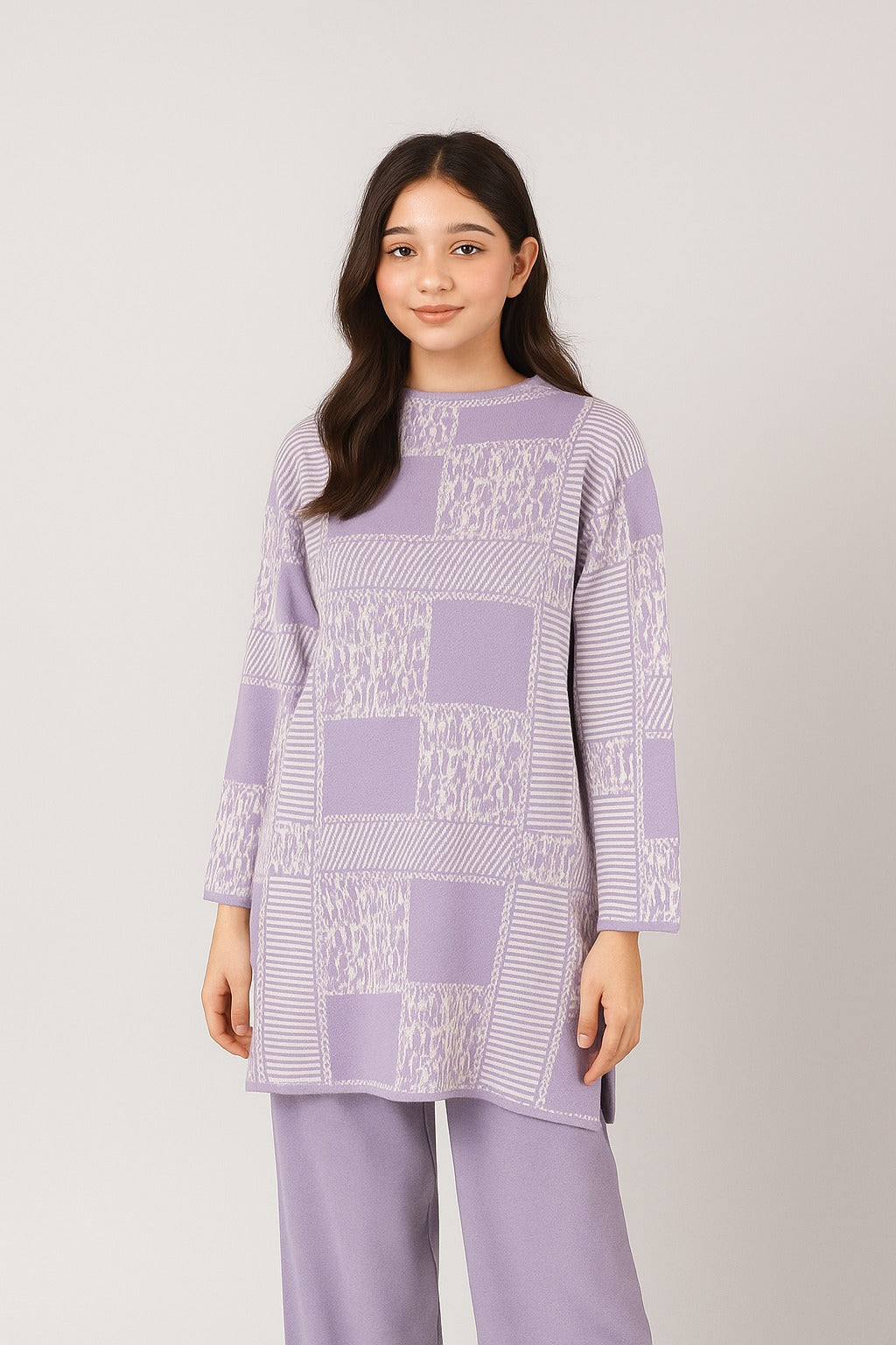 Lavender Patchwork Knit Set
