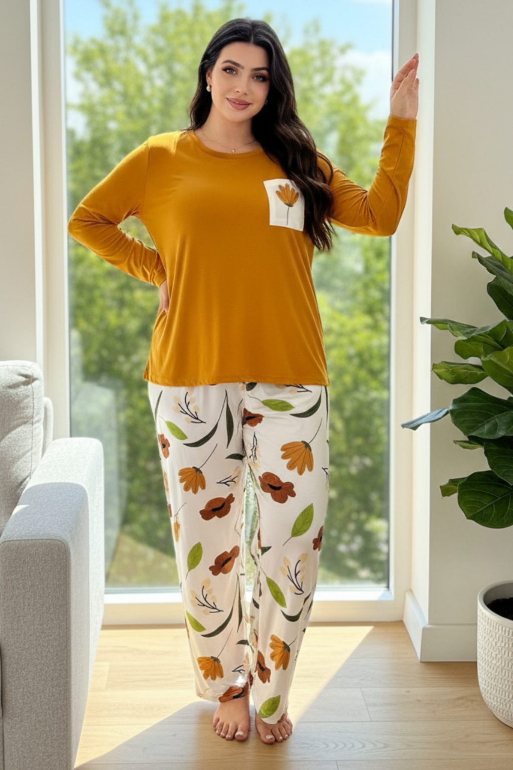 Yellow Long Leafe PJs Set