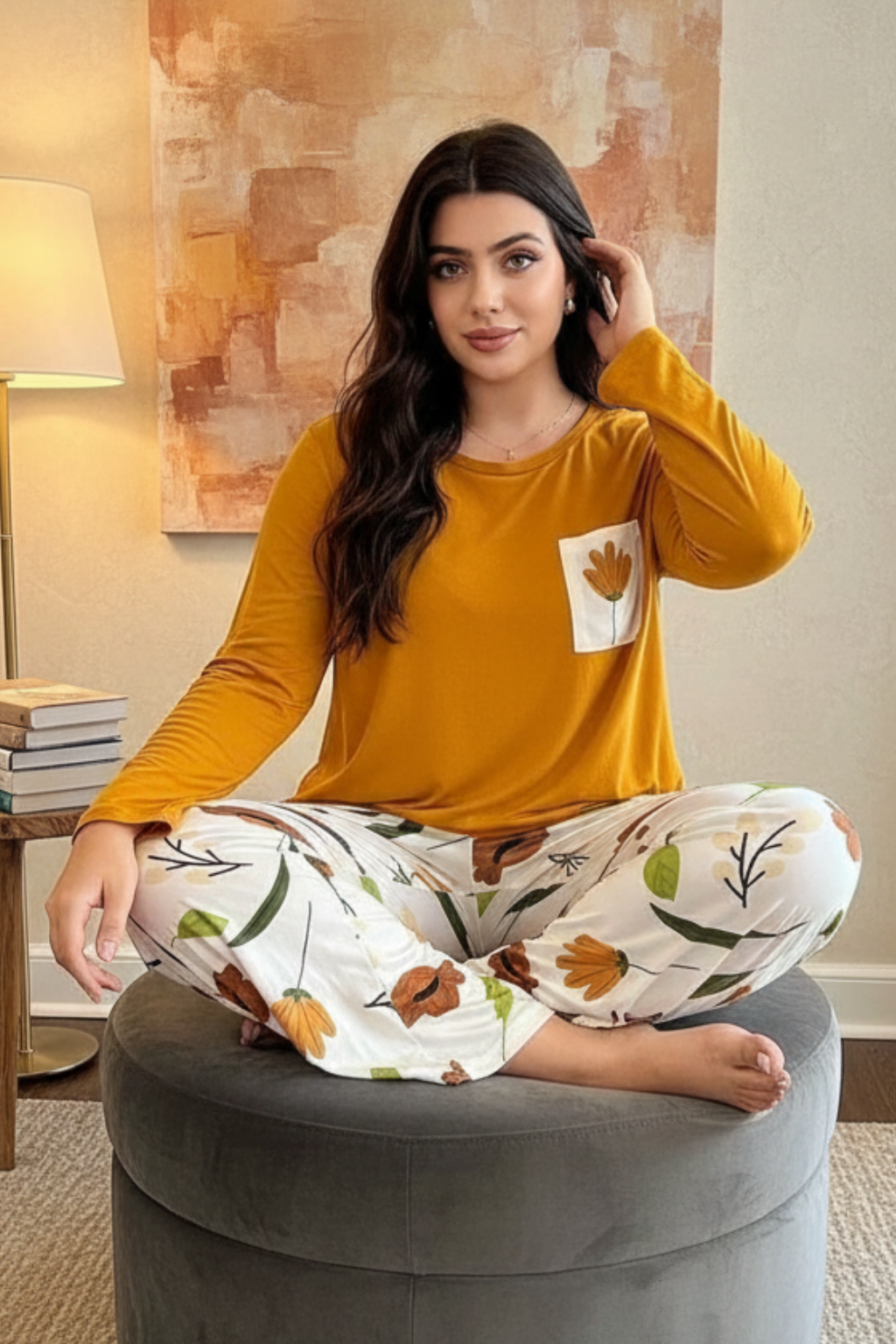 Yellow Long Leafe PJs Set