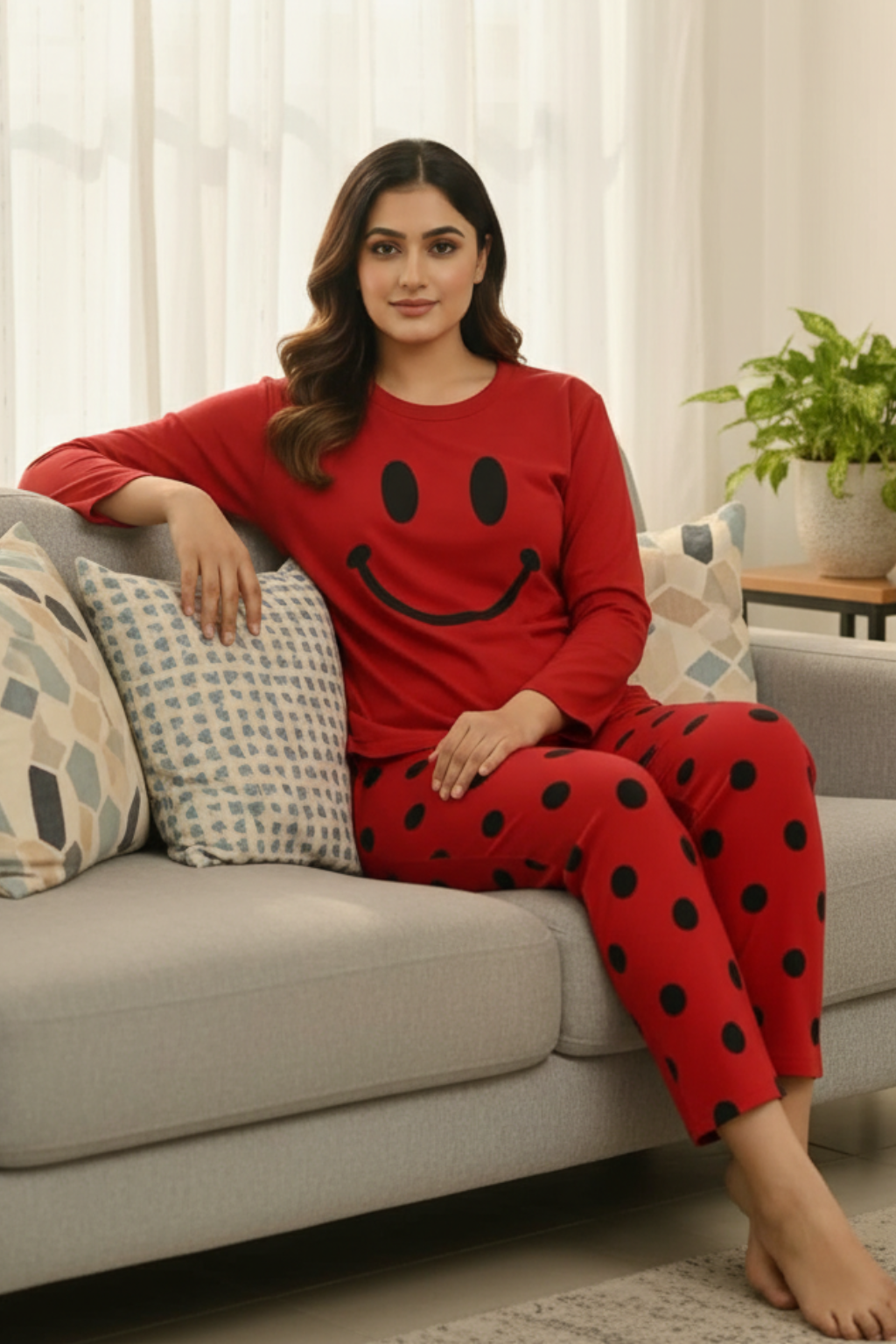 Red Smiley Night Suit