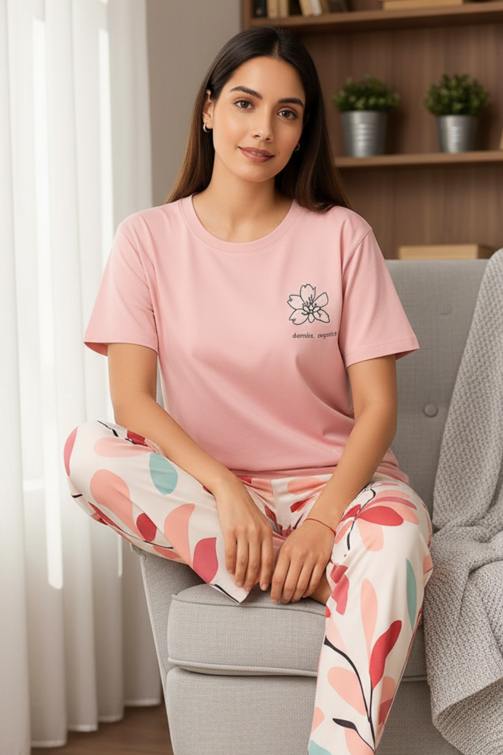 Long Leaf Printed PJs Set