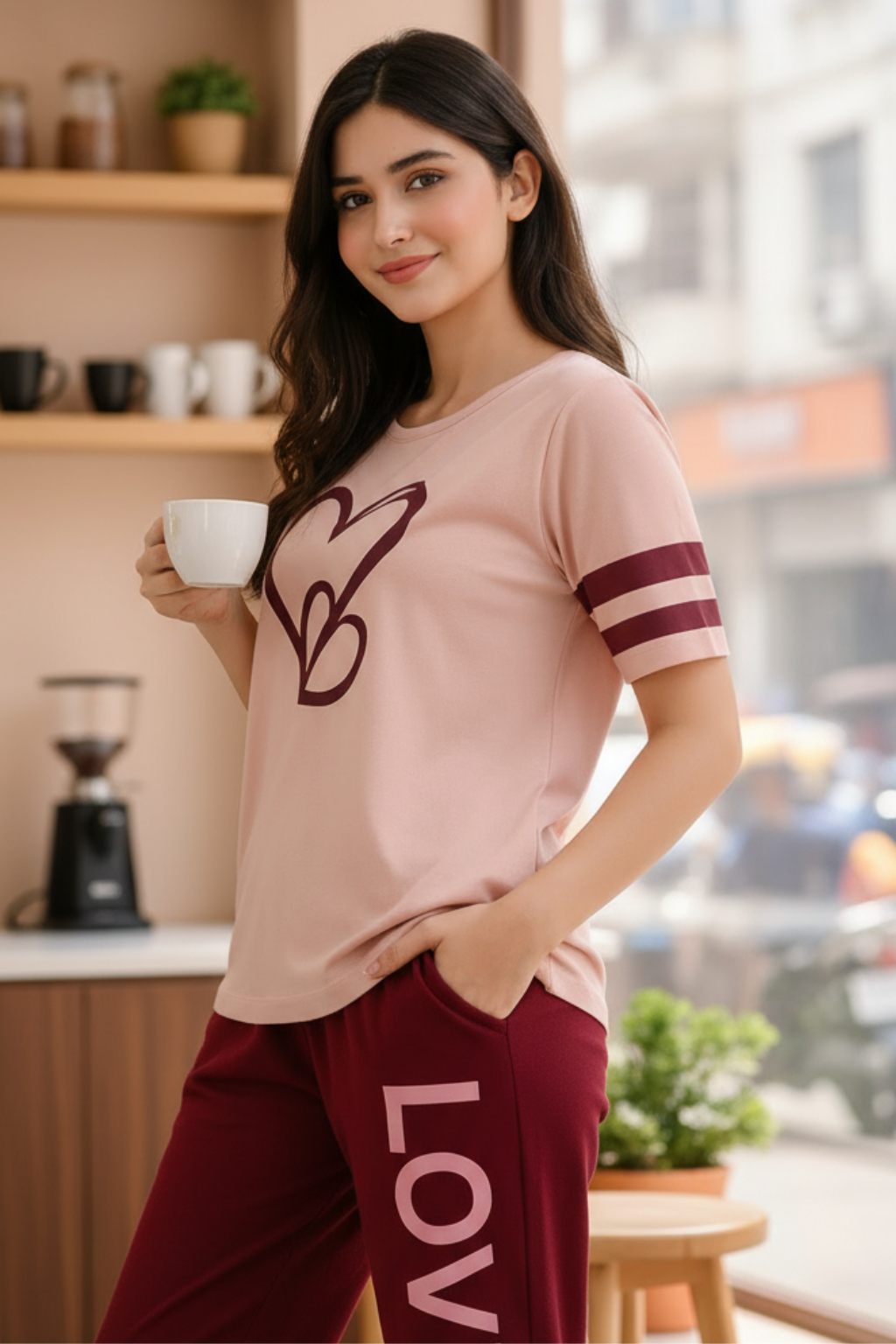 Two Heart Printed PJs Set